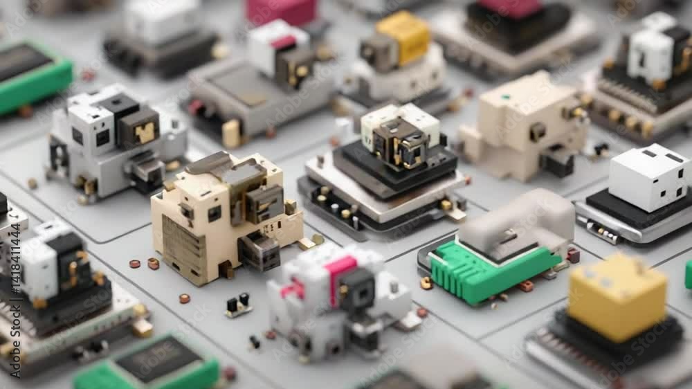 Poster production of semiconductors on a factory assembly line in progress generative ai