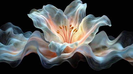 Obraz premium Construct cosmic fractal lines in pastel rainbow shades weaving into shapes hinting at lilies and rabbits for an otherworldly Easter 2025 vibe 