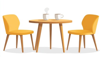 Comfortable Seating Arrangement with Coffee Cups on a Wooden Table for Relaxation and Conversat