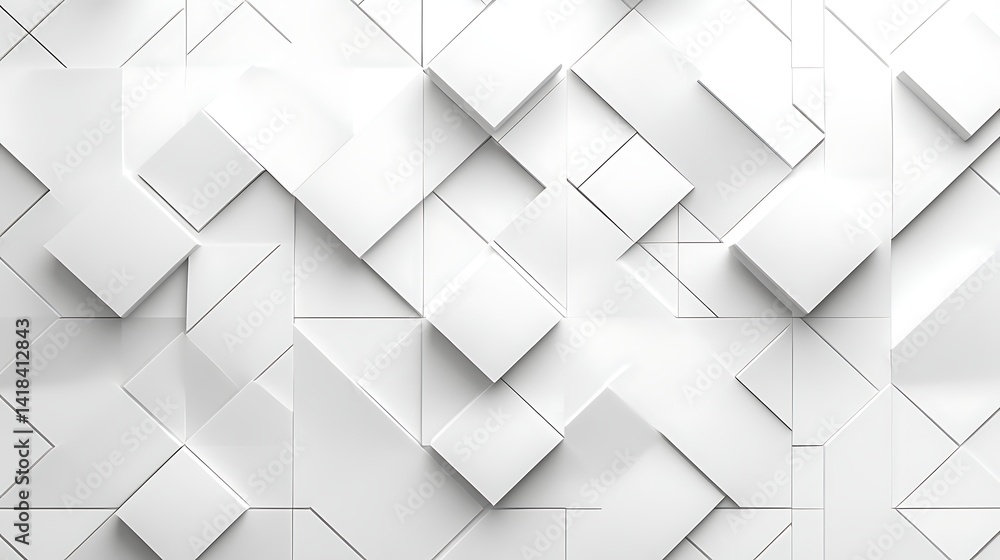 Poster abstract white geometric pattern with 3d square frames