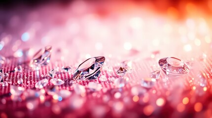 Scattered diamonds on a shimmering pink surface.