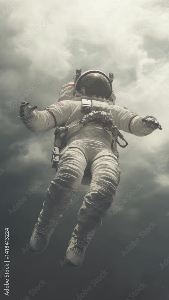 Sticker an astronaut lost in space falling and floating adrift