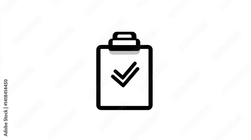 Poster clipboard icon with checkmark task completion symbol for business productivity and planning