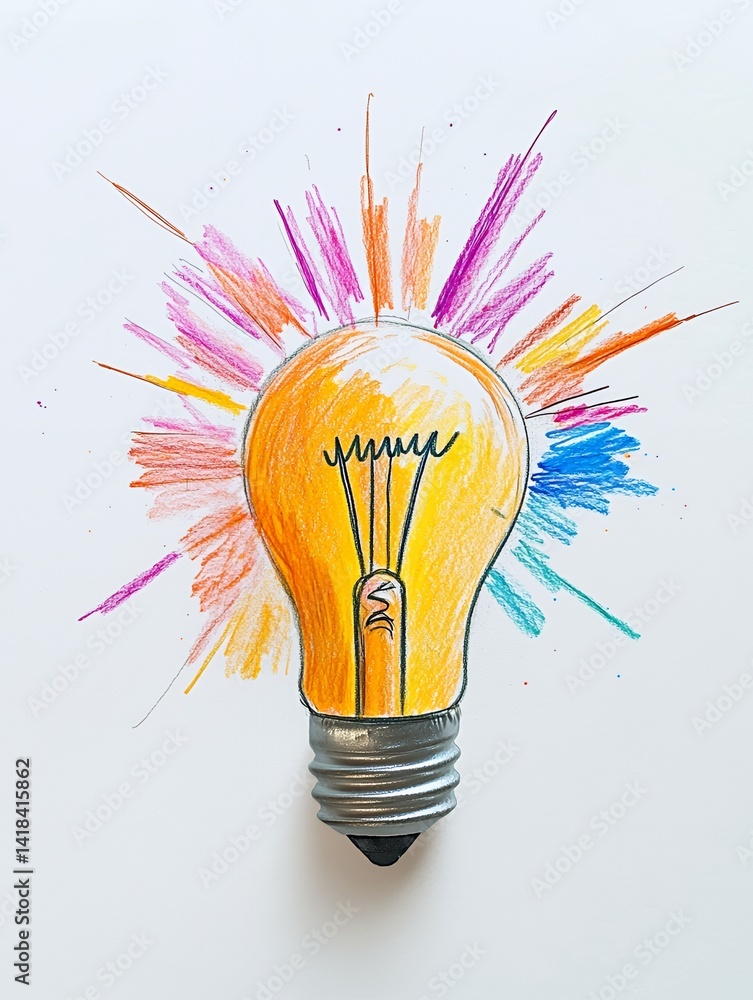 Poster bright light bulb symbolizing creativity and innovation with colorful brightness emanating from it