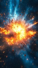 Fototapeta premium Cosmic Explosion with Fire and Debris in Deep Space