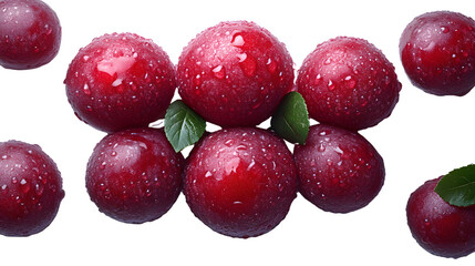 Fresh Red Plums with Water Drops Close Up Studio Shot