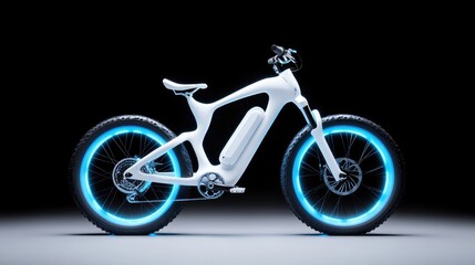Fototapeta premium Sleek white e-bike with glowing rims. Modern, futuristic design