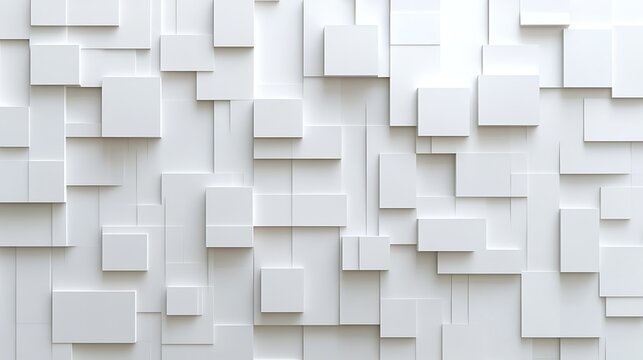 Abstract 3D White Geometric Pattern, Abstract 3D white geometric pattern with overlapping squares and rectangles