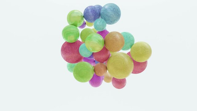 Funny Animation with Colliding Vivid Colorful Balls in 4K 3D / Three-Dimensional Stock Video