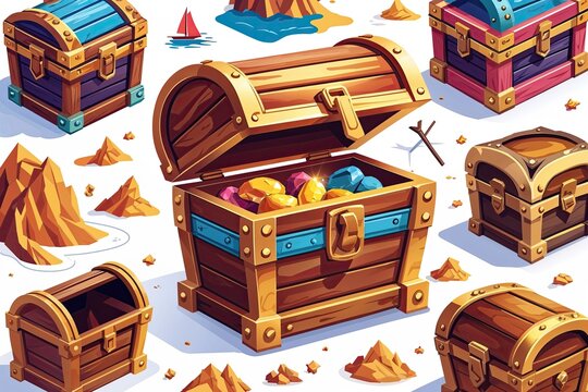 Vibrant Treasure Chest Icon Collection - Fun Vector Designs for Adventure and Storage