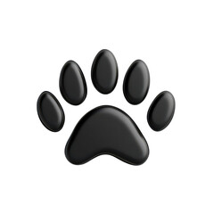 A shiny black paw print with distinct toe pads, showcasing its smooth texture and rounded shapes clipart.