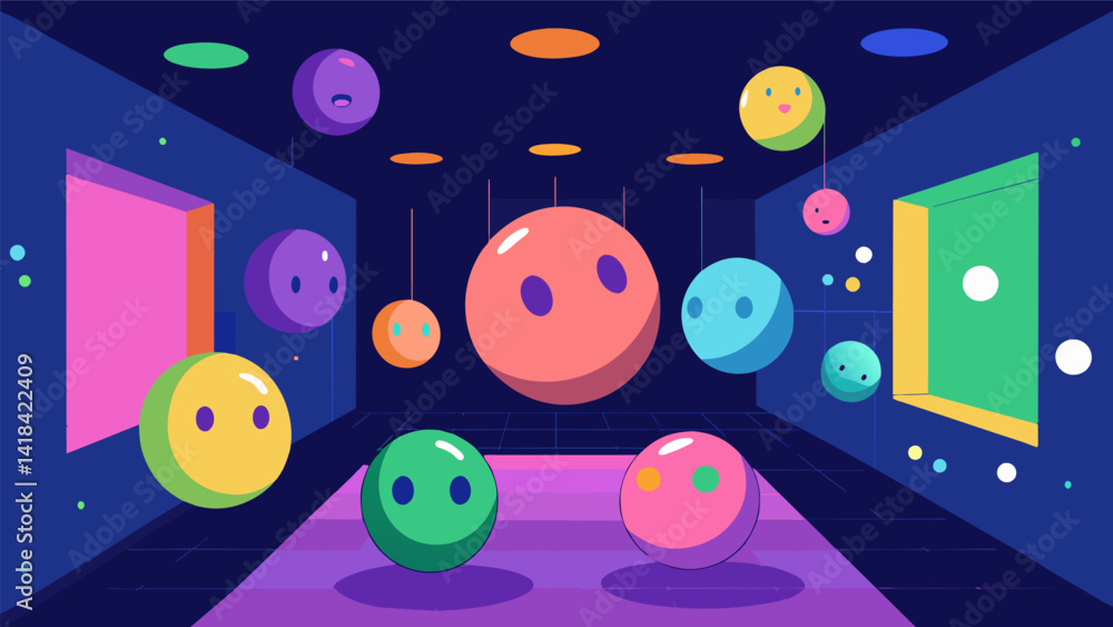 Poster a room filled with glowing orbs that change color based on the emotional responses of visitors promp