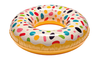 bright inflatable swimming ring in the shape of a donut on transparent background png