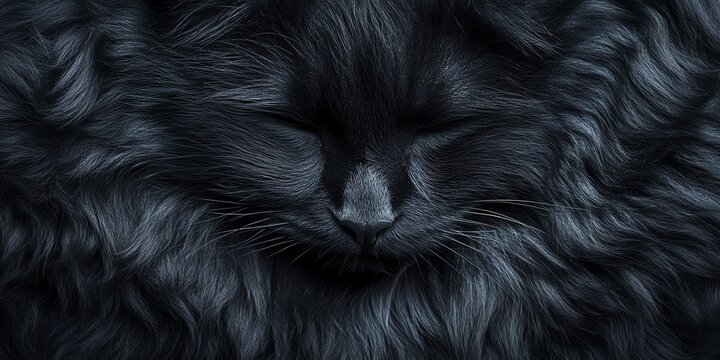 Closeup of a black cat sleeping peacefully its dark fur creating a moody texture Perfect for pet and animal themed projects