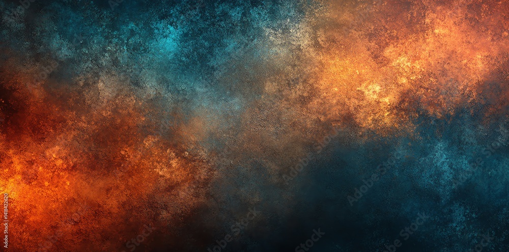 Poster dramatic abstract background featuring a blend of vibrant orange and teal hues creating a textured e