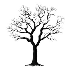 A dark, intricate tree silhouette with bare branches, showcasing a striking design clipart.