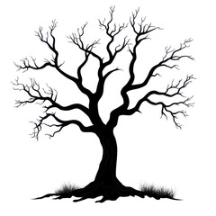 A stylized illustration of a leafless tree with intricate branches and roots, set against a dark backdrop clipart.