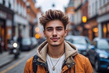 Fototapeta premium Carefree Young Man in Stylish Urban Street Fashion