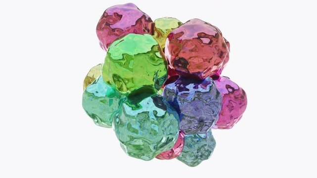 Abstract Animation with Colliding Metallic Colorful Balls in 4K 3D / Three-Dimensional Stock Video