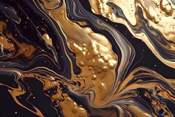 Splendid modern marbling painting abstract design of black and gold wavy veins pattern texture marble. Generative AI