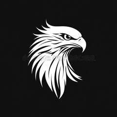 Fototapeta premium A stylized white eagle head illustration on a solid black background design