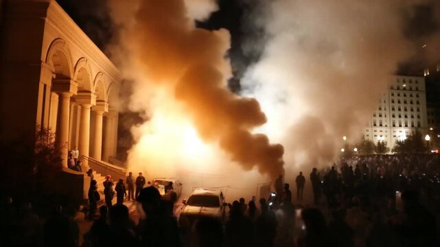 Protest Escalates Into Chaos as Police Intervene at Night Generative AI