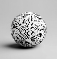 A white sphere covered in black dots on a gray background with soft shadow