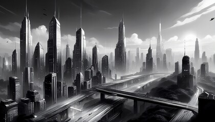 Obraz premium beautiful creative futuristic city landscape with the skyscrapers and buildings, city of the future