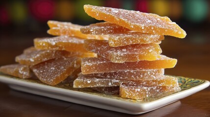 Golden mango slices, delicately dried, retaining tropical flavor - sunlight colorful sun-dried macro studio