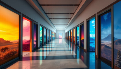 vibrant corridor with colorful landscape views