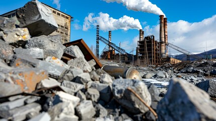 Fototapeta premium Industrial city suffering from extreme air pollution with environmental destruction.