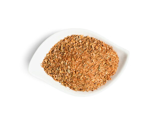 Bowl of aromatic spice on white background