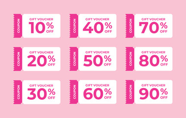 Nine gift voucher coupons with discounts from 10 to 90.