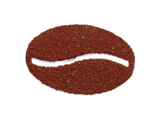 Coffee bean made of powder on white background