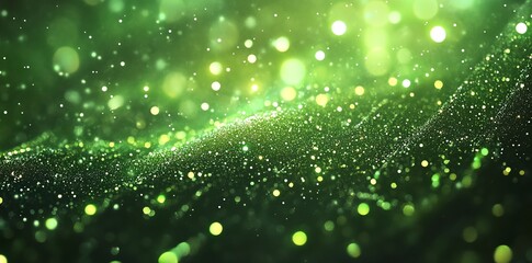 Shimmering green particles create a sparkling abstract texture perfect for backgrounds or festive designs Use as a backdrop for digital art or holiday projects