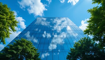 Glass Building Reflecting Sky and Clouds