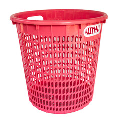 Round plastic laundry basket on a transparent background.