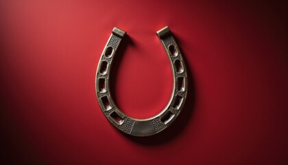 Horseshoe on Red Background Symbolizing Good Luck  