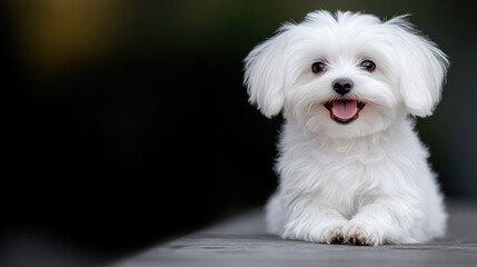 A fluffy white Maltese dog sits with paws crossed, smiling sweetly at the viewer.