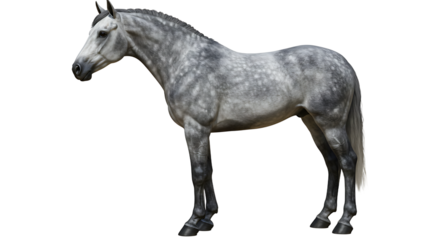 Elegant dapple grey horse with detailed musculature standing gracefully