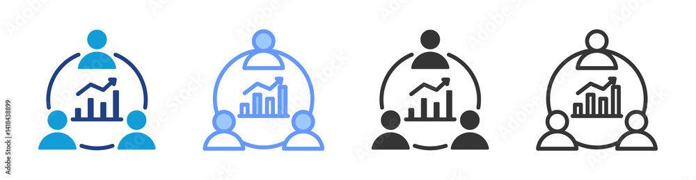 Poster business team icon set multiple style collection