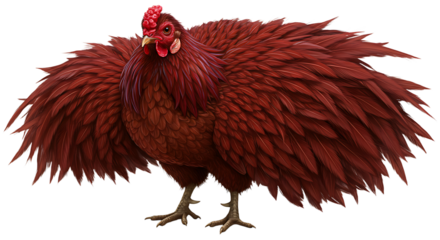 Detailed illustration of a red chicken with spread wings isolated on white
