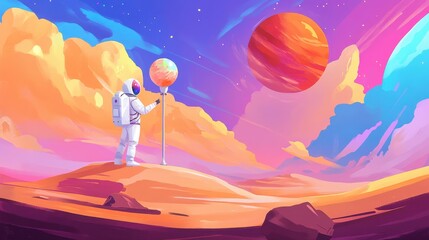Obraz premium AstroSweet Encounter Spaceman Lollipop Planetscape