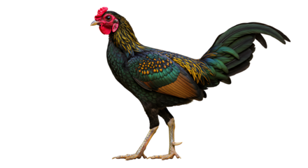 Elegant gamecock portrait showcasing vibrant plumage against a clean background