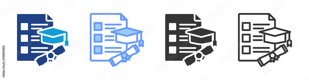 Poster graduation requirements icon set multiple style collection