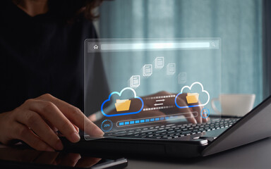 Transfer files data system relocation on cloud system technology concept, access to backup copy...