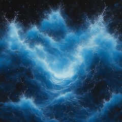 Fototapeta premium Luminescent ocean waves surge, creating a glowing, ethereal spectacle against a dark, starry backdrop