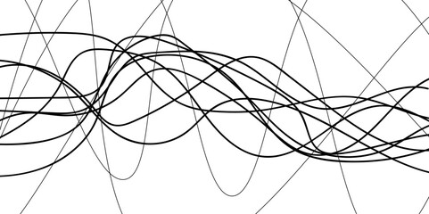 abstract geometric line pattern art vector illustration. Abstract wavy black curved line on transparent background. Curve wave seamless pattern. Line art striped graphic template. Vector illustration 