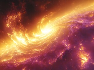 Fiery cosmic vortex with glowing nebula, abstract space background
