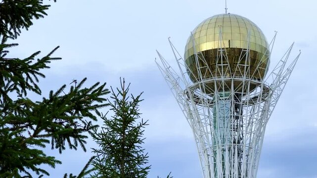 ASTANA, KAZAKHSTAN &ndash; July 30, 2023: Baiterek Tower. Monument and observation tower in Kazakhstan. The main symbol of the city against the background of modern buildings. The city of Nur Sultan. 4K